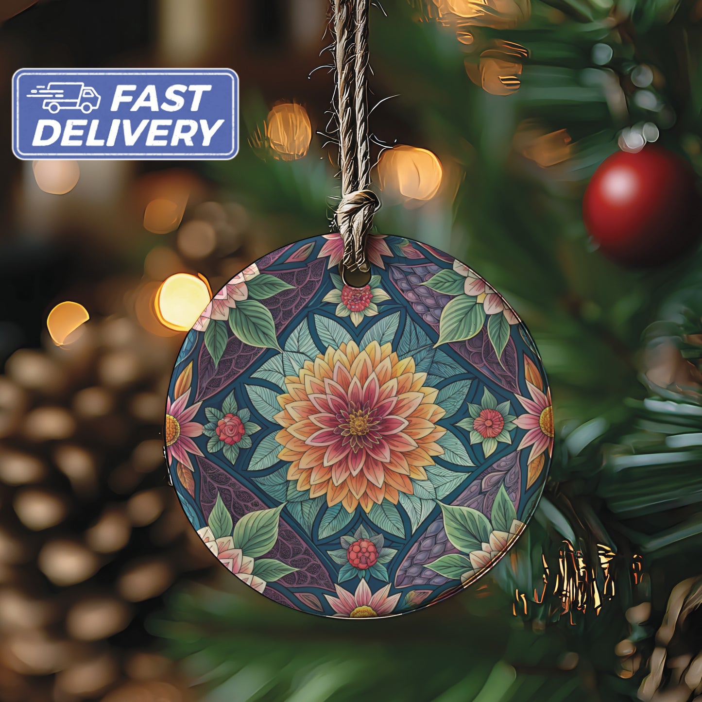 Floral Patterned Christmas Tree Hanging Ornament