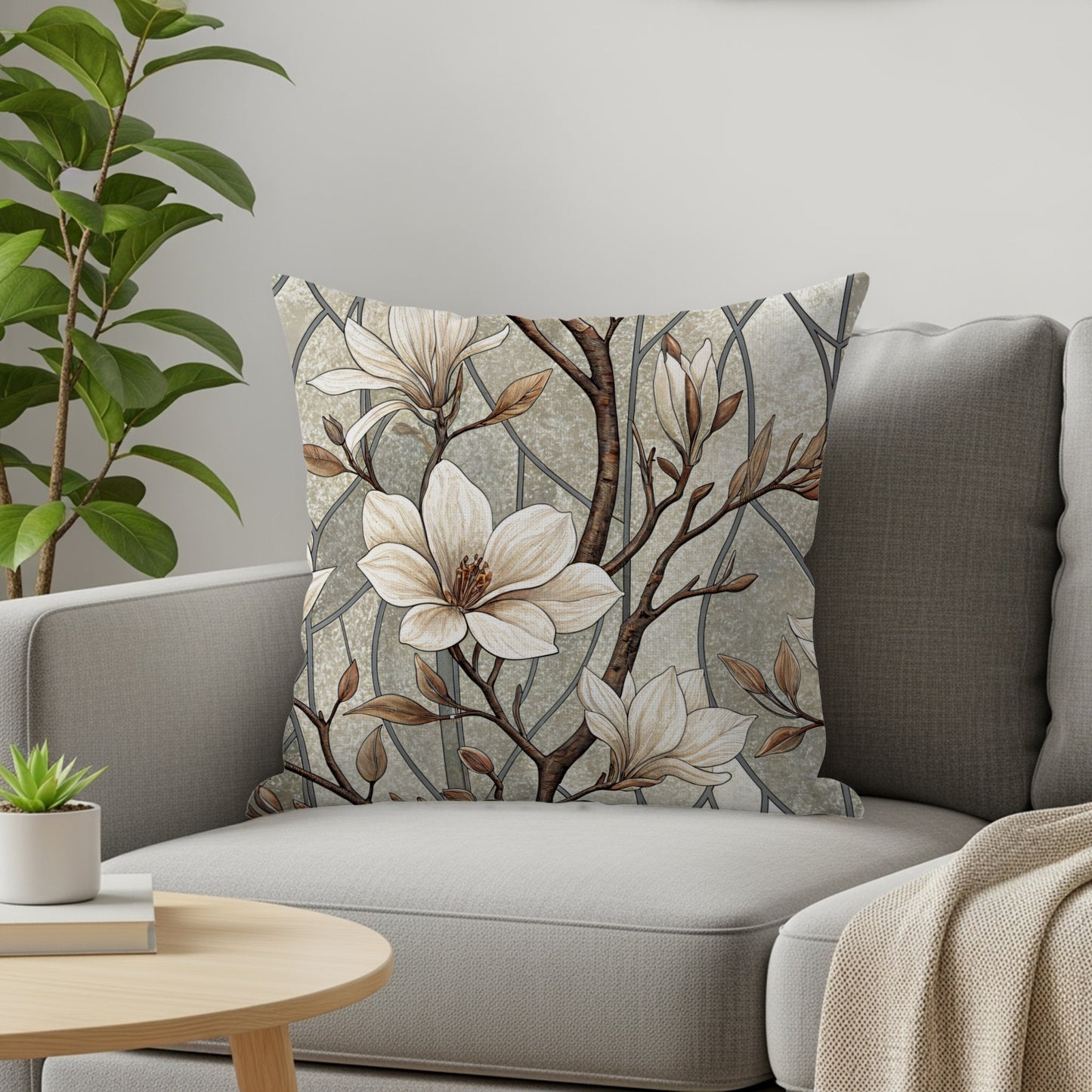 Elegant Floral Print Throw Pillow Cover for Home Decor
