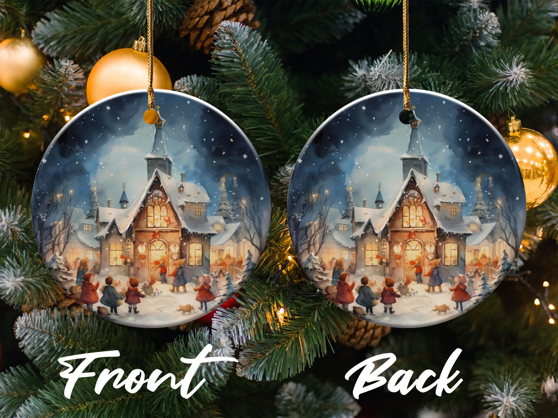 Festive Christmas Village Scene Ceramic Ornament product