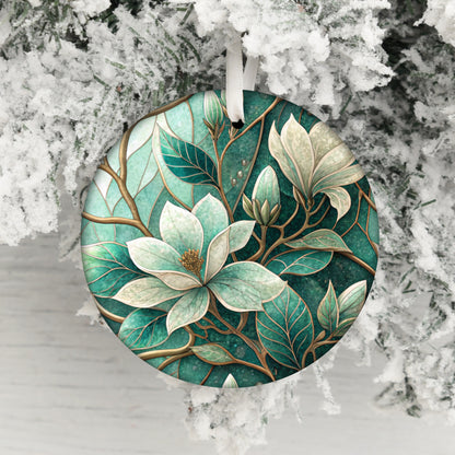 Elegant Floral Ornament with Green and White Leaves