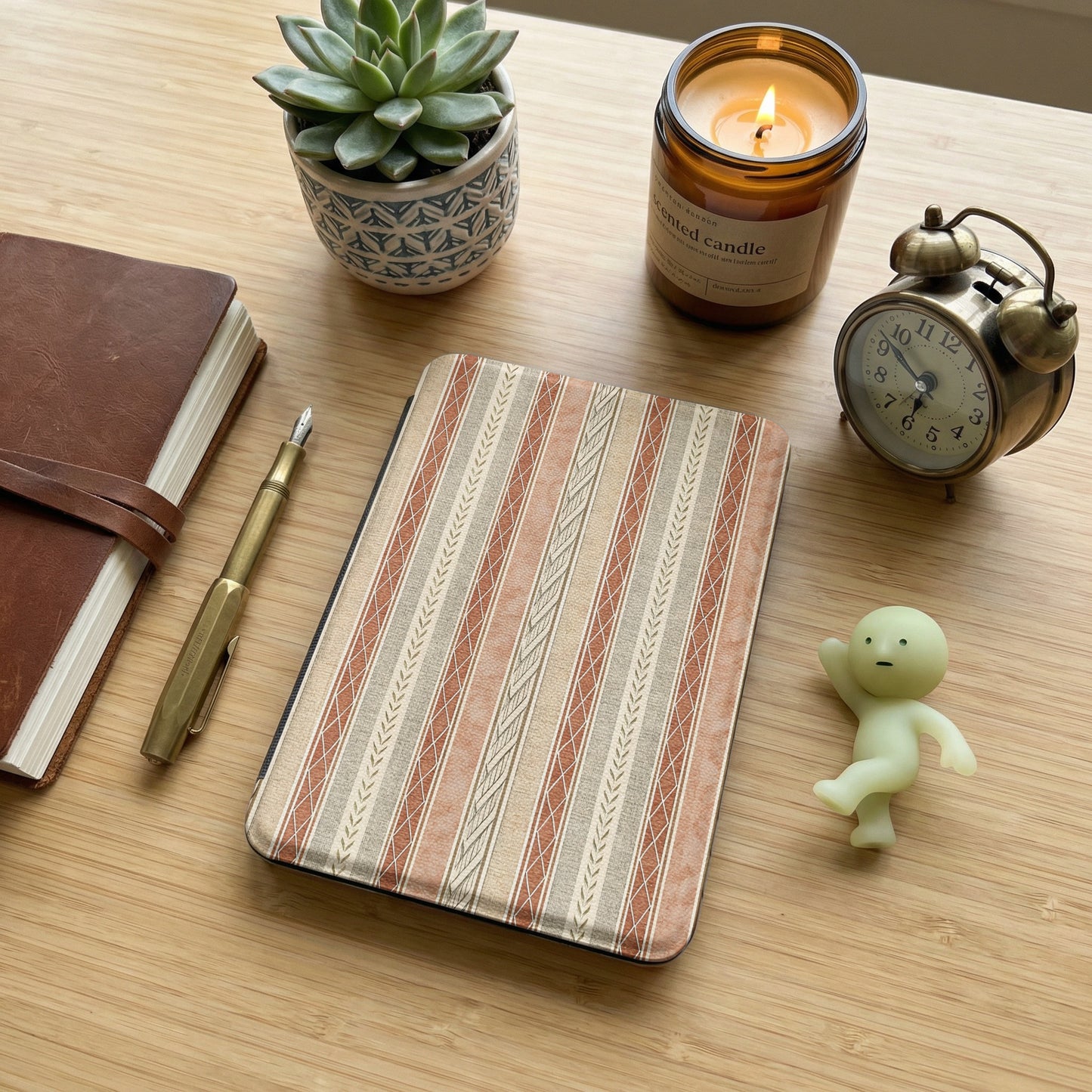 Striped Patterned Notebook with Succulent and Candle