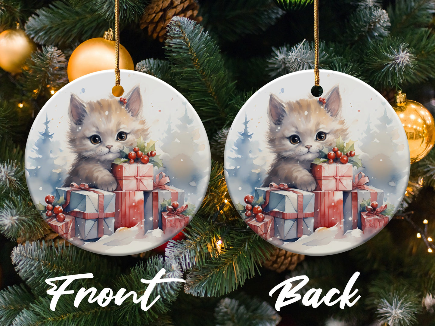 Cute Kitten with Gift Boxes Christmas Ornament product