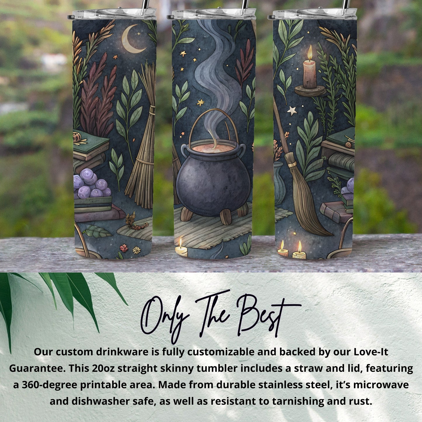 Enchanted Forest Witchy Skinny Tumbler with Straw and Lid