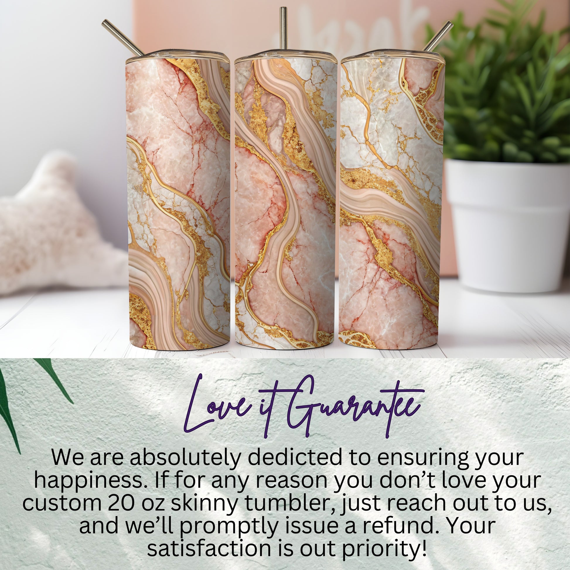 Custom 20 oz Skinny Tumblers with Marble Design