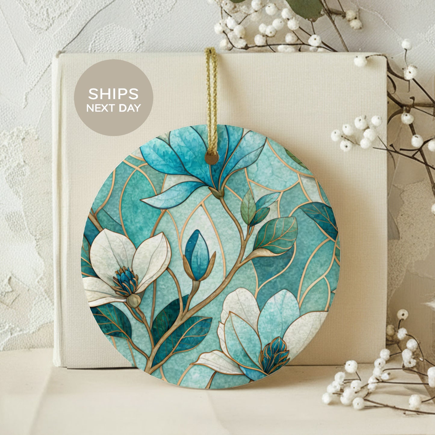 Floral Botanical Design Round Hanging Art Piece