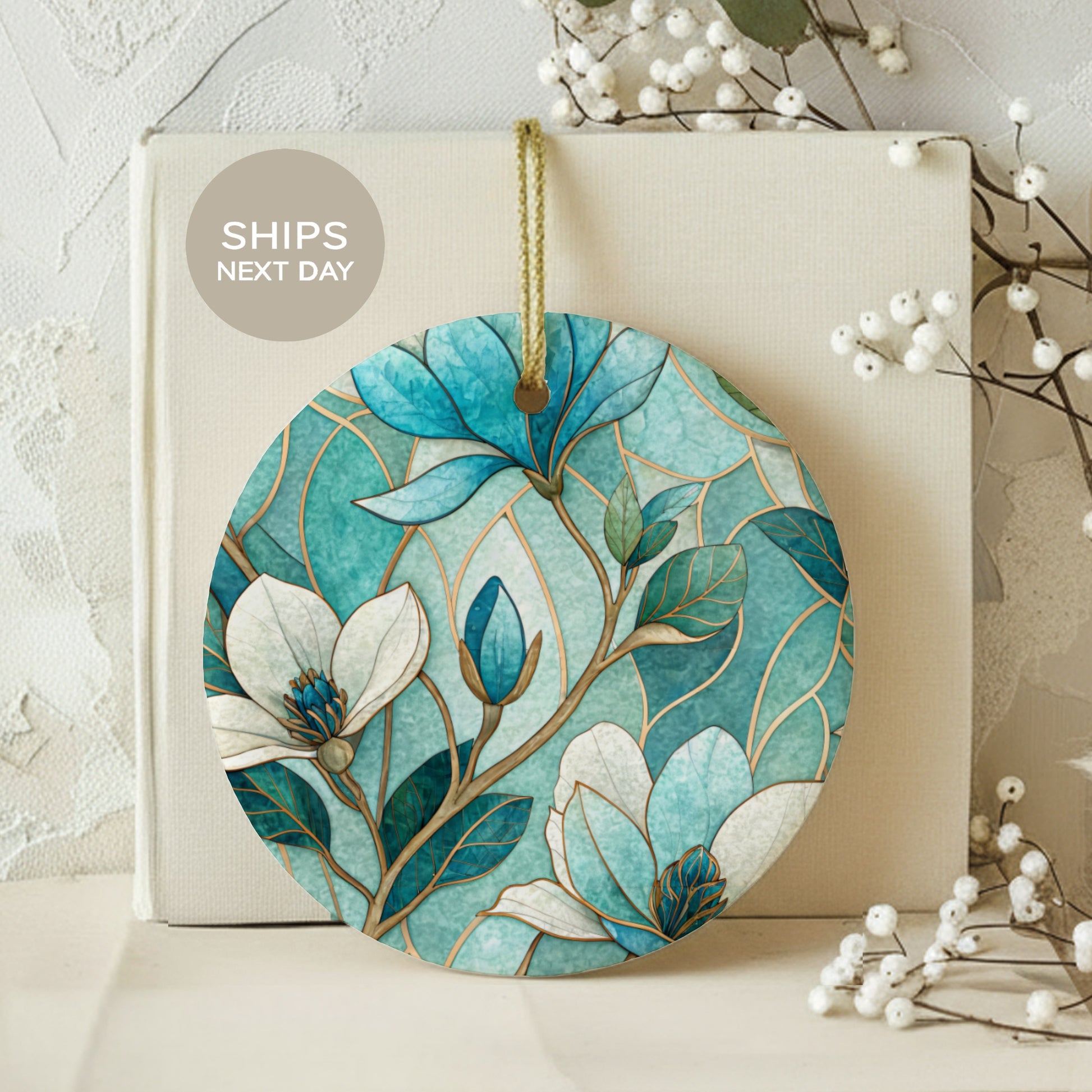 Floral Botanical Design Round Hanging Art Piece