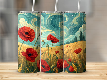 Starry Sky and Red Poppies Design on Tumbler Product