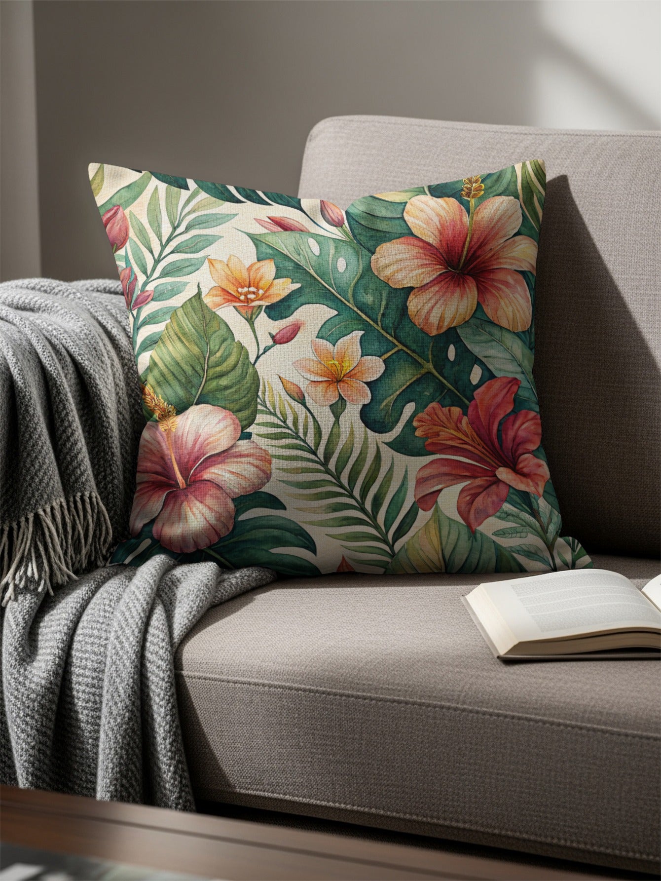 Tropical Hibiscus Monstera Leaves Summer Pattern Pillows & Pillow Cases - Walk Greener