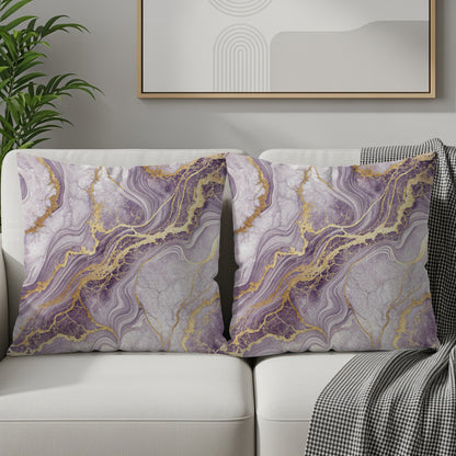 Elegant Purple and Gold Marble Design Cushion Cover