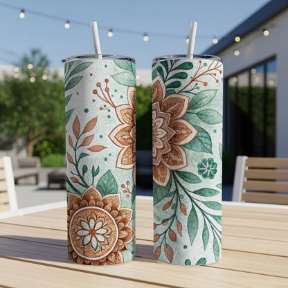 Floral Pattern Aesthetic on a 20 oz Skinny Tumbler - Walk Greener