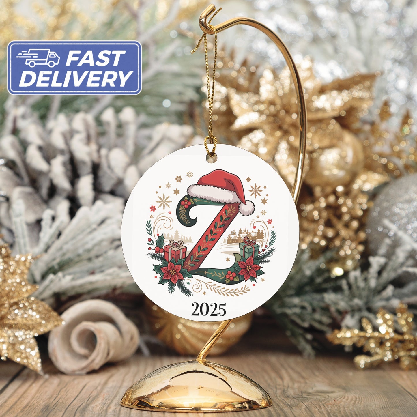 Festive Holiday Ornament with Santa Hat 2025 product type