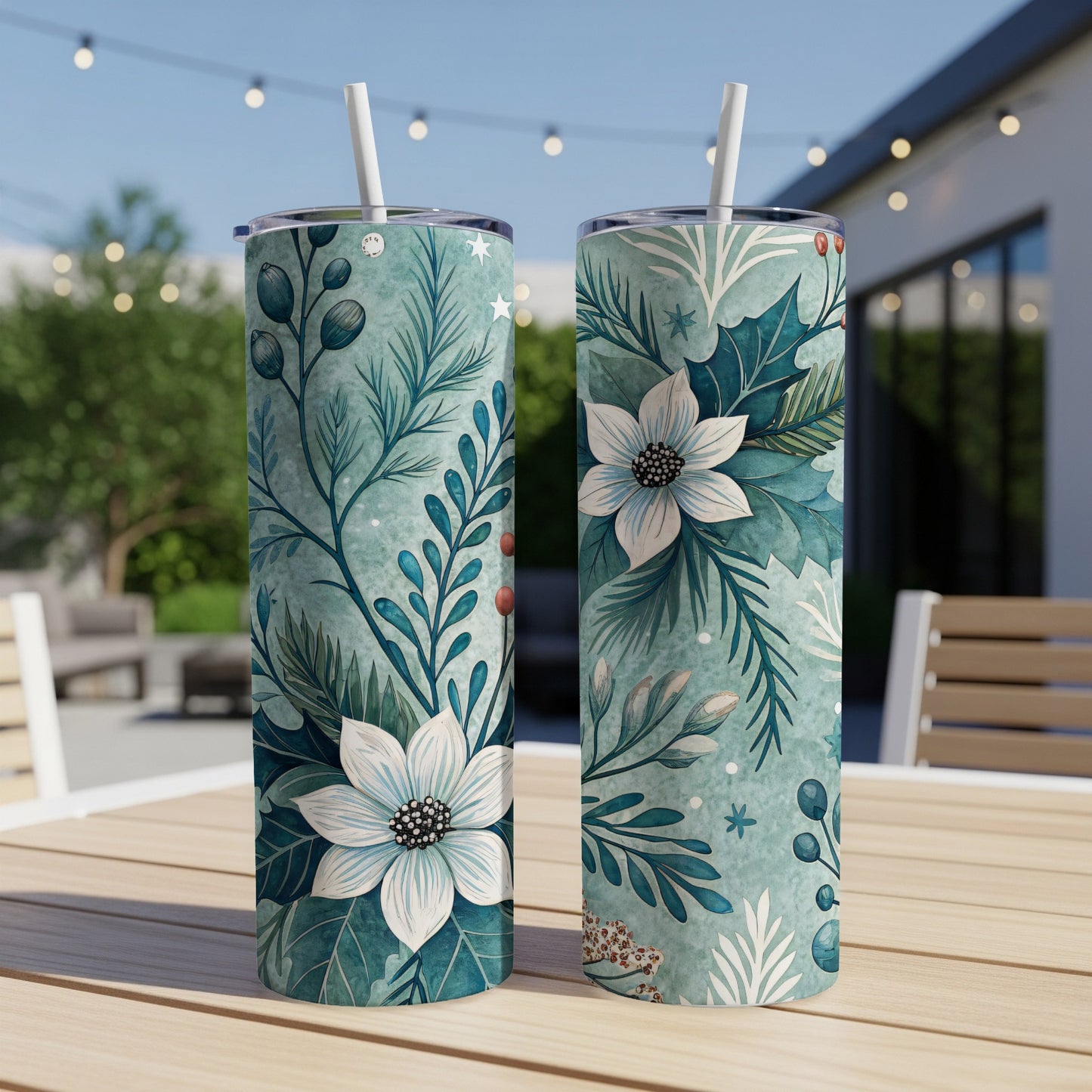 Floral Leaf Design Tumbler with Straw for Everyday Use