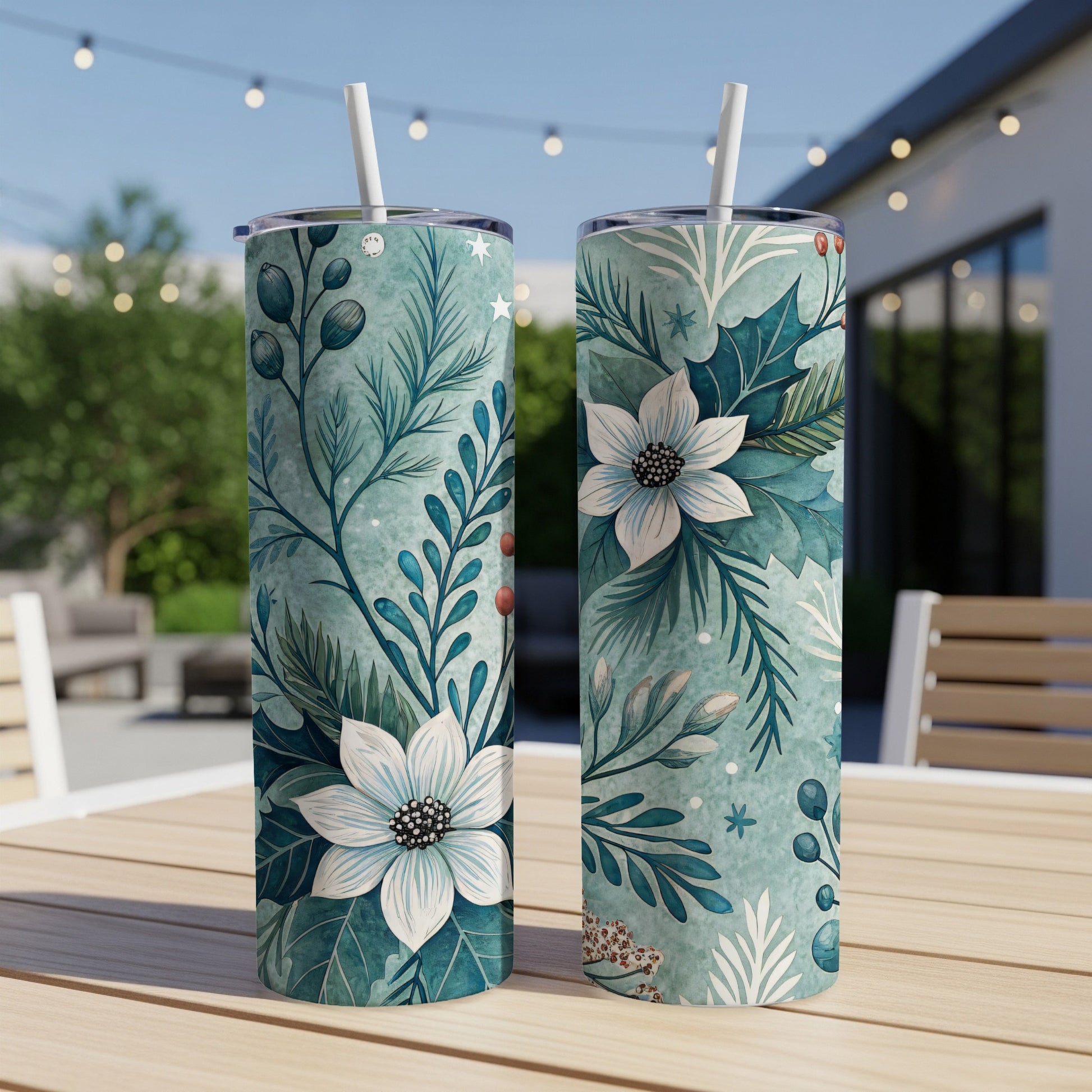 Floral Leaf Design Tumbler with Straw for Everyday Use