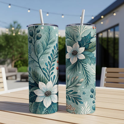 Floral Leaf Design Tumbler with Straw for Everyday Use