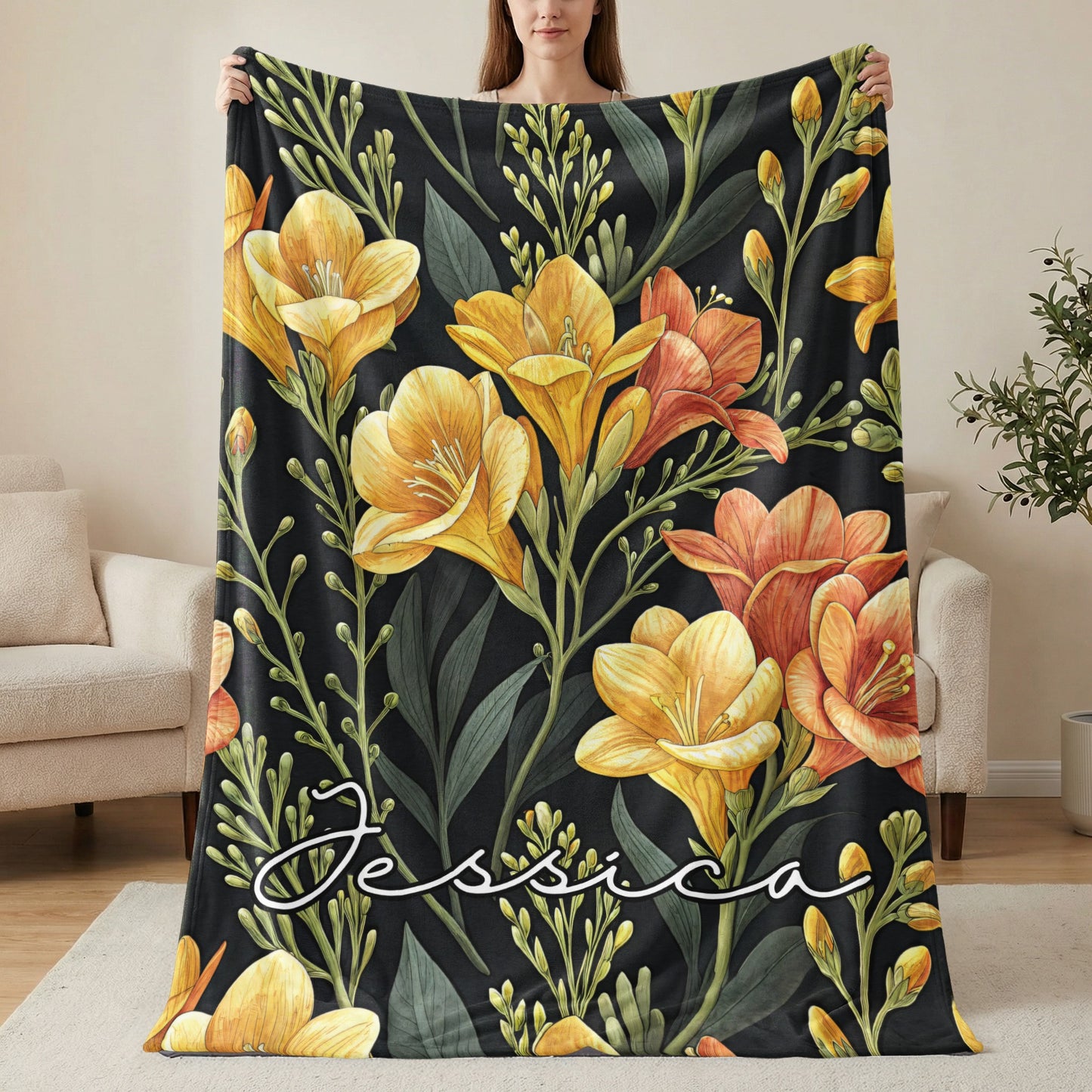 Floral Custom Name Design Perfect Gifts Custom Blanket - Walk Greener