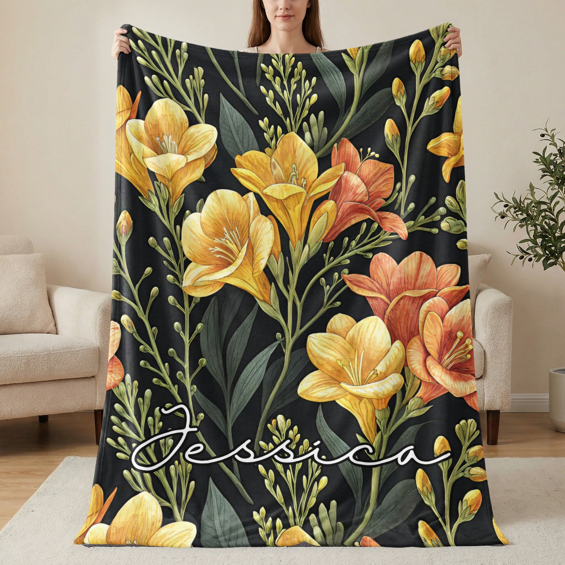 Floral Custom Name Design Perfect Gifts Custom Blanket - Walk Greener
