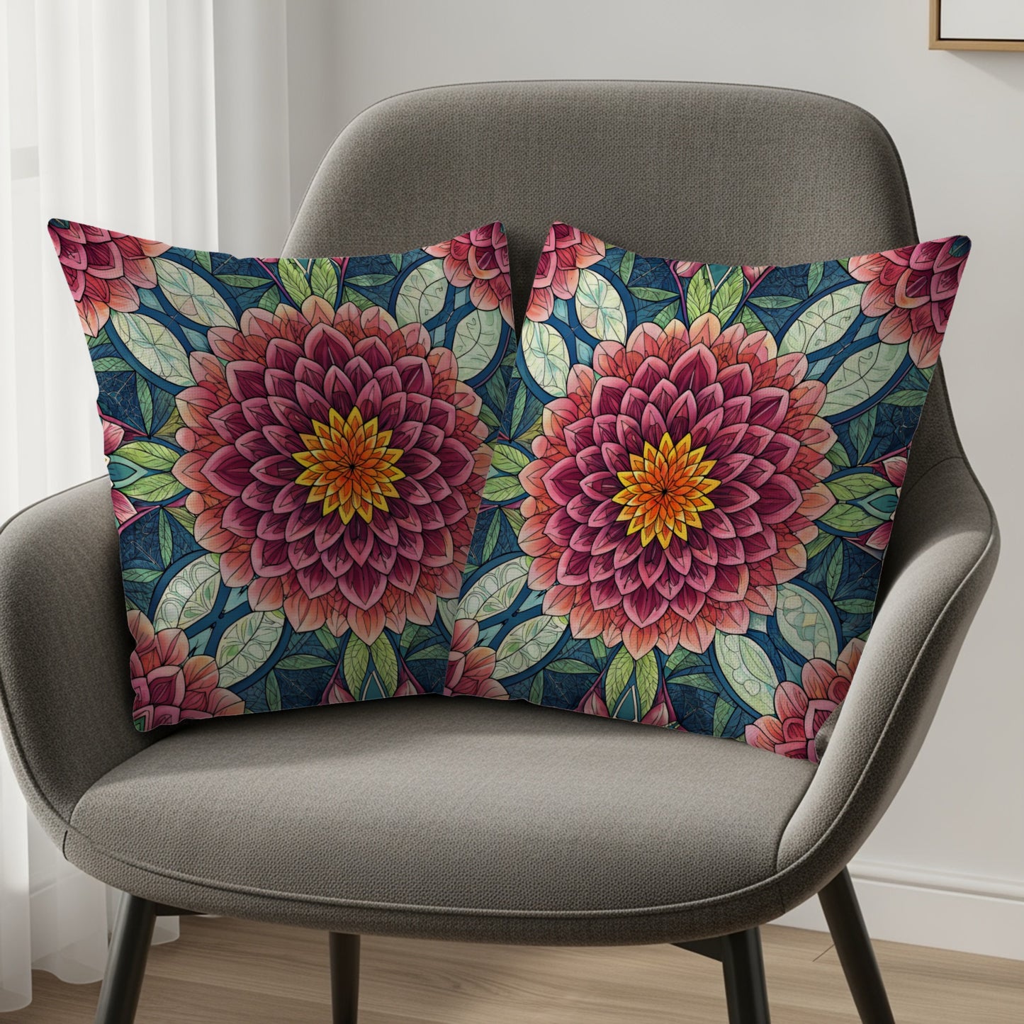 Stained Glass Floral Medallion Repeating Pattern Throw Pillows - Walk Greener