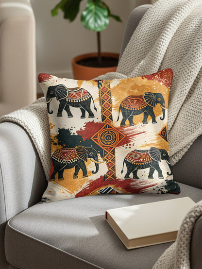 Vibrant Decorative Cushion with Artistic Elephant Design