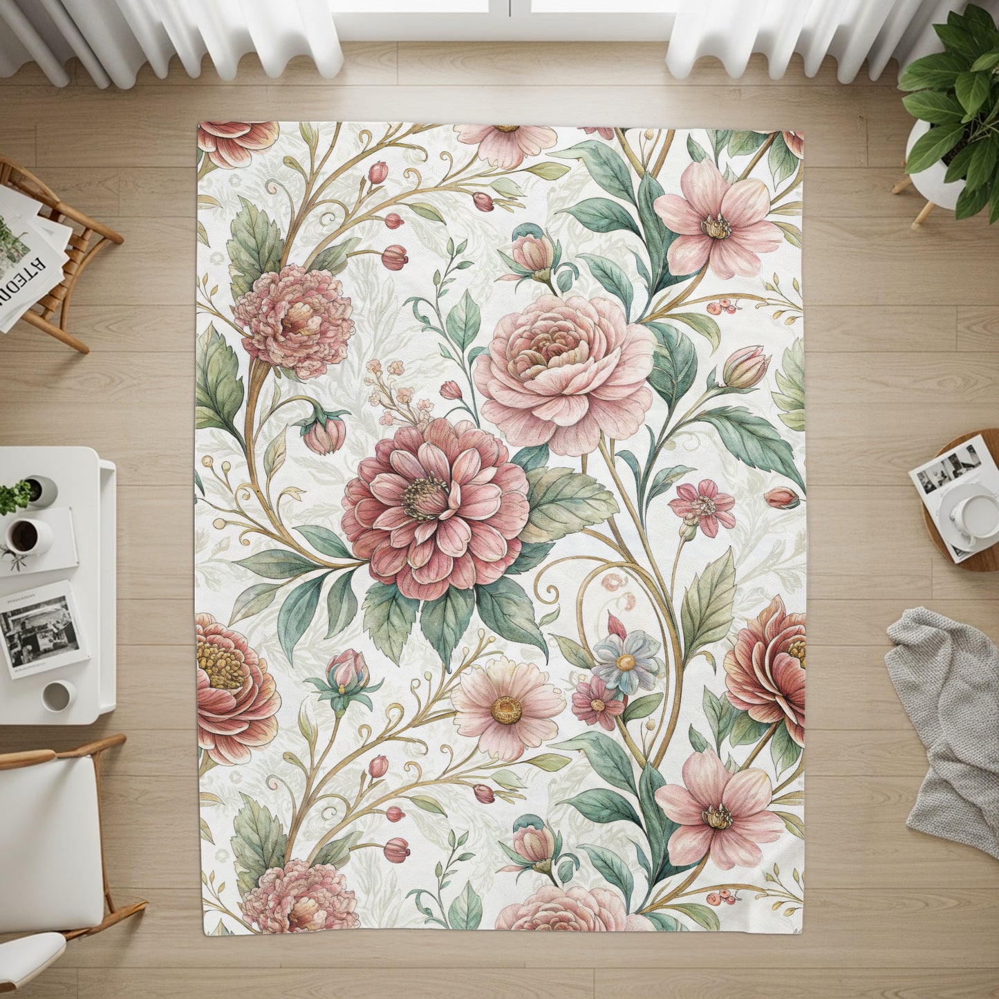 Elegant Botanical Garden Inspired Floral Art Design Velveteen Plush Blankets - Walk Greener