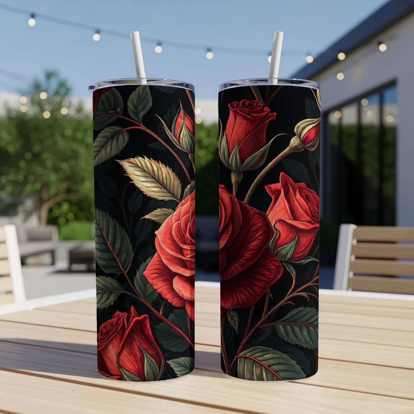 Elegant Rose Design on Black Background Tumbler