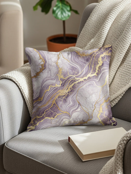 Luxurious Purple and Gold Marble Effect Cushion