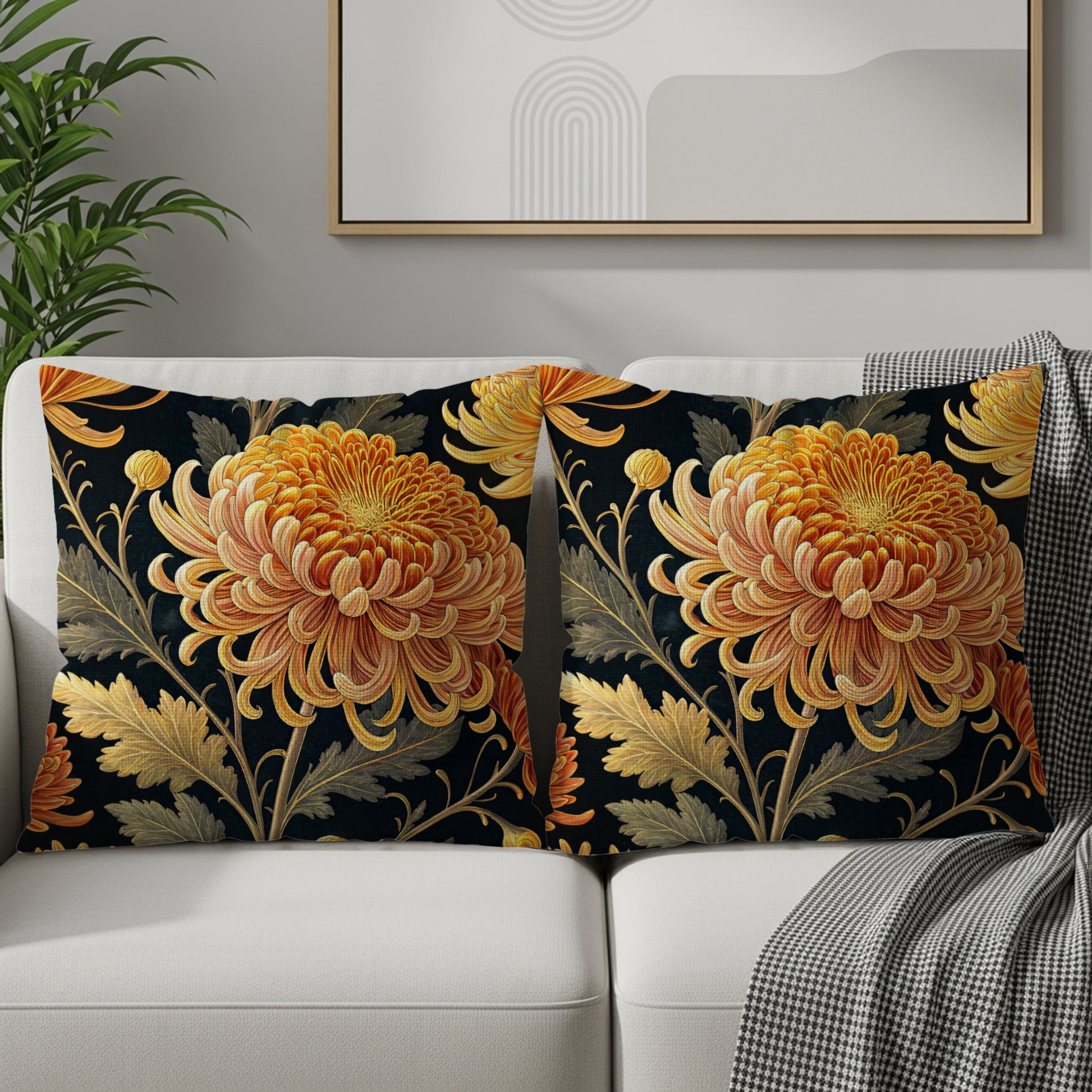 Chrysanthemum Flowers Dark Background Decorative Floral Throw Pillows - Walk Greener