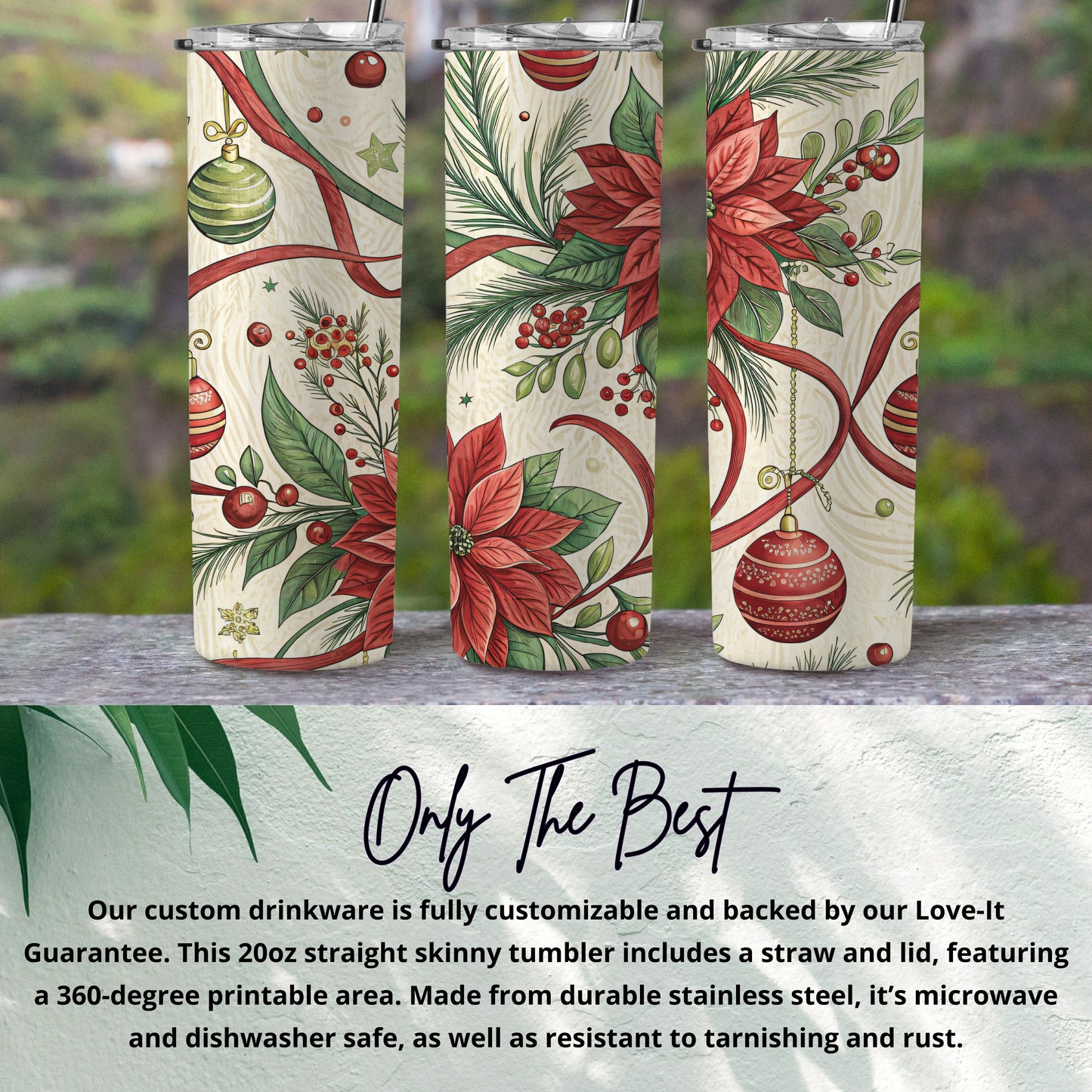 Festive Holiday Floral Design 20oz Skinny Tumbler