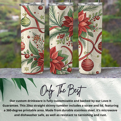 Festive Holiday Floral Design 20oz Skinny Tumbler