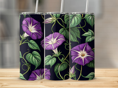 Morning Glory Floral Pattern On A Dark Background Tumblers - Walk Greener