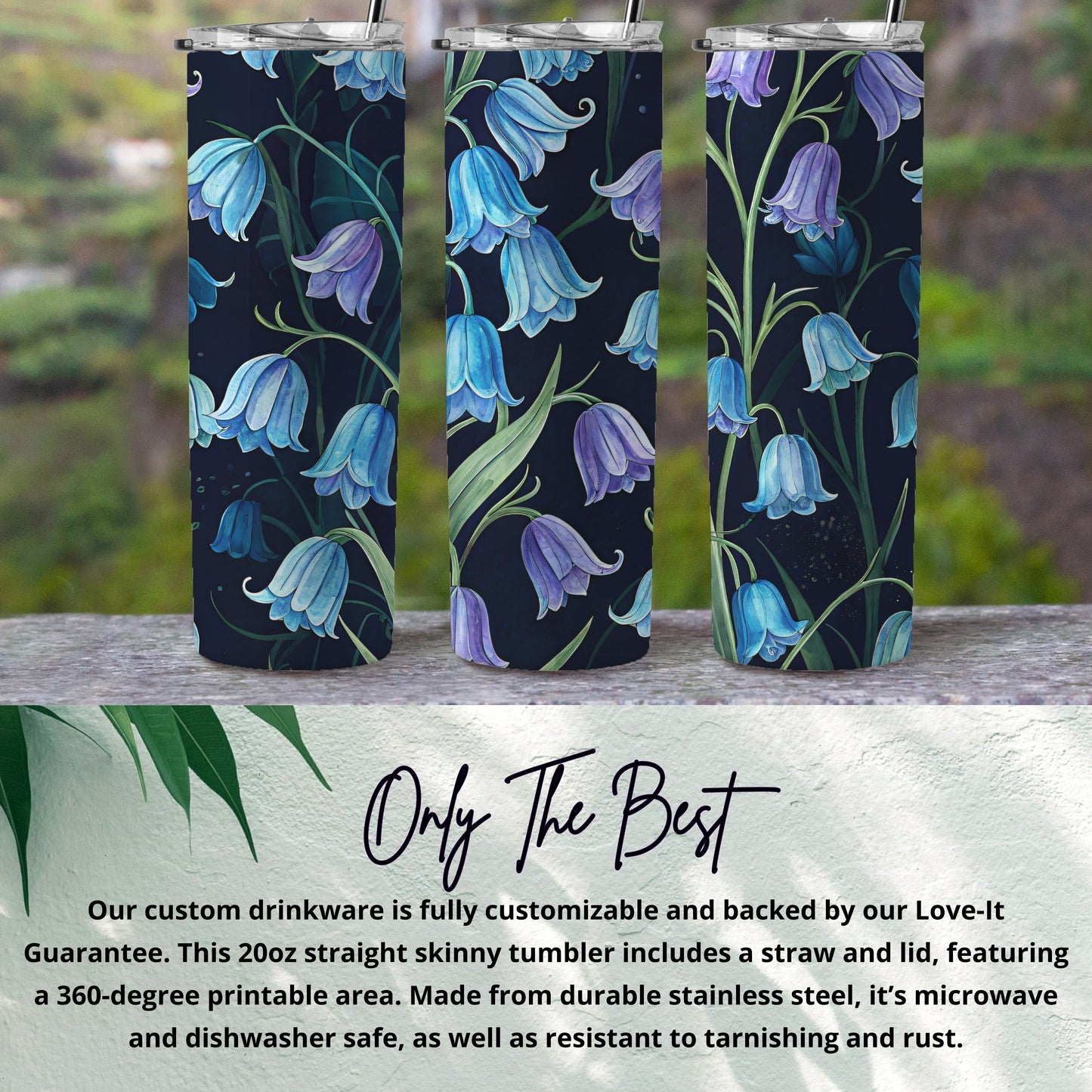 Floral Blue and Purple 20oz Skinny Tumbler Drinkware