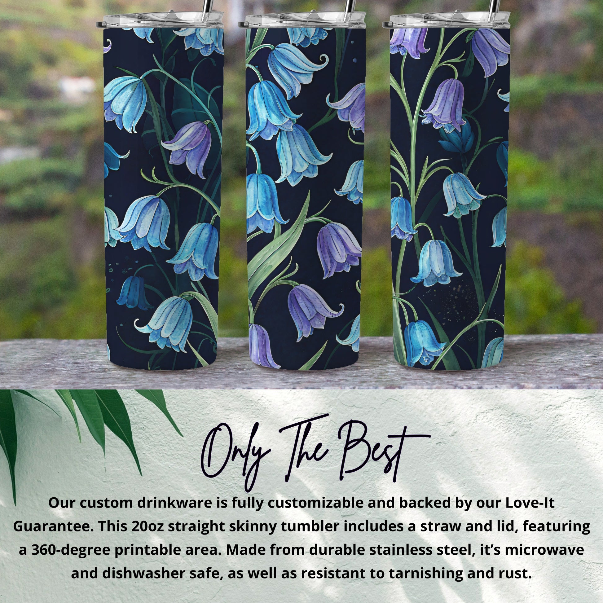 Floral Blue and Purple 20oz Skinny Tumbler Drinkware