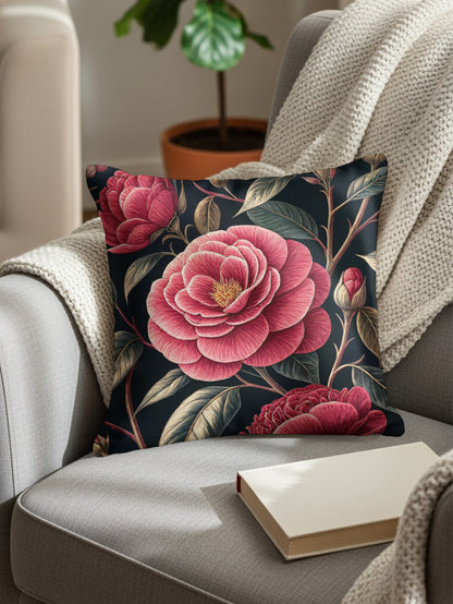 Elegant Pink Camellias Floral Arrangement Decorative Floral Throw Pillows - Walk Greener