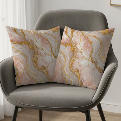 Rose Quartz with Golden Veins Abstract Decorative Floral Throw Pillows - Walk Greener