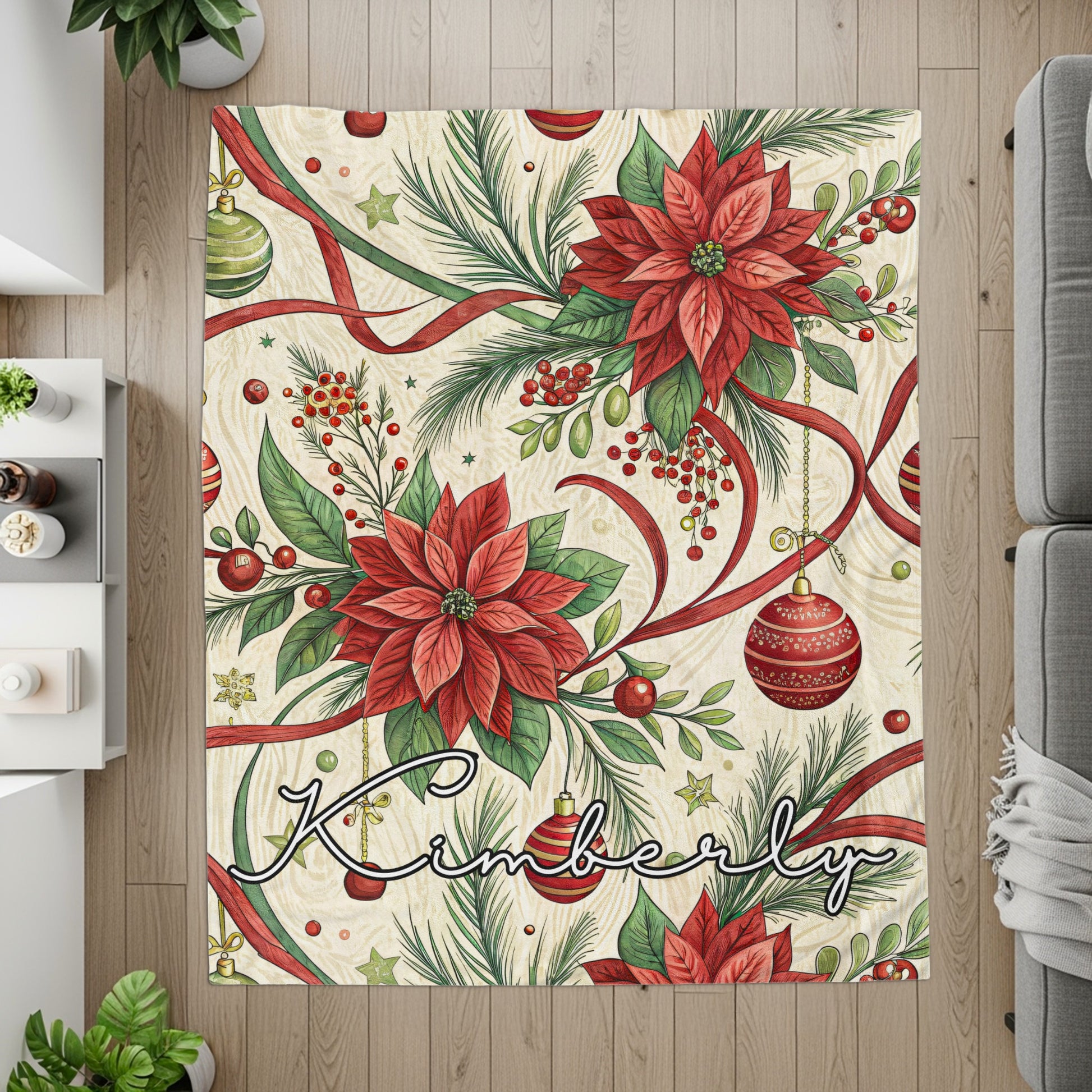 Kimberly Christmas Poinsettia Festive Blanket