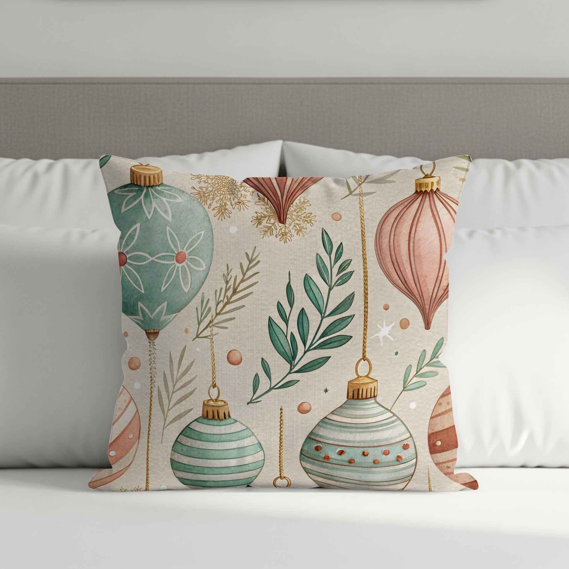 Festive Christmas Watercolor Art Design Throw Pillows - Walk Greener