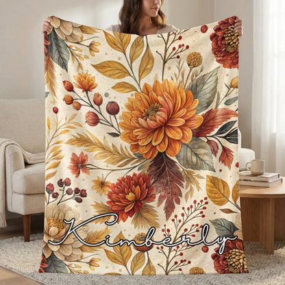 Autumn Floral Blanket with Personalized Name Kimberly