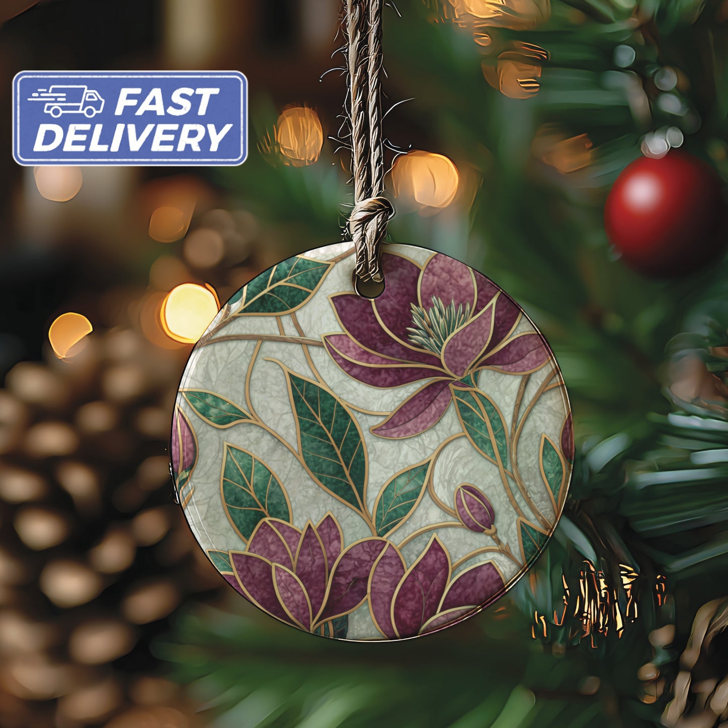 Elegant Floral Design Hanging Ornament for Christmas Trees