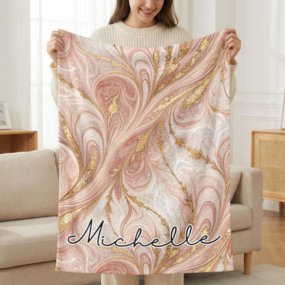 Rose Gold Marble Custom Name Personalized Unique Blanket - Walk Greener