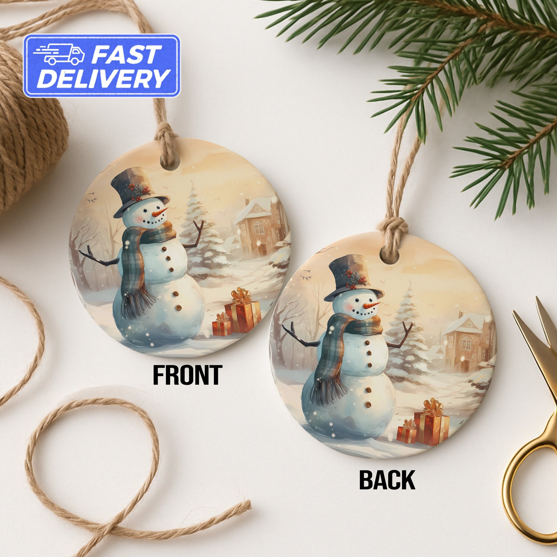 Snowman Scene Double Sided Holiday Ornament product