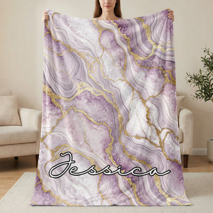 Personalized Purple Marble Blanket with Custom Name