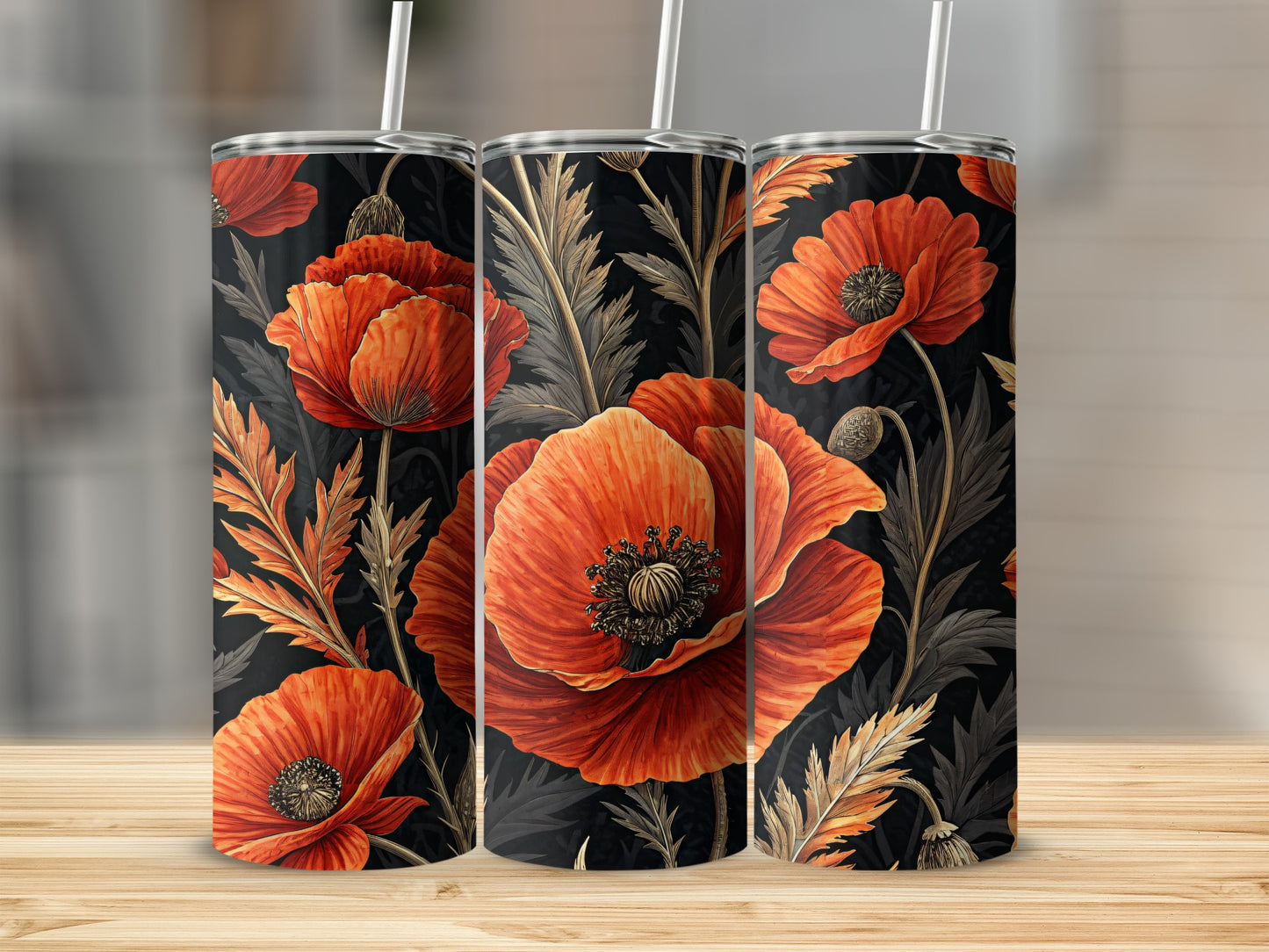 Artistic Floral Poppies Design Pattern for Beautiful Look Tumblers - Walk Greener
