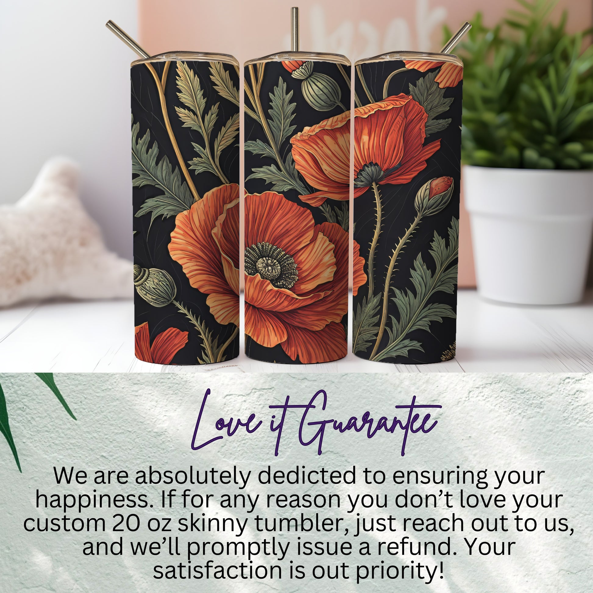 Custom 20 oz Skinny Tumbler with Floral Design