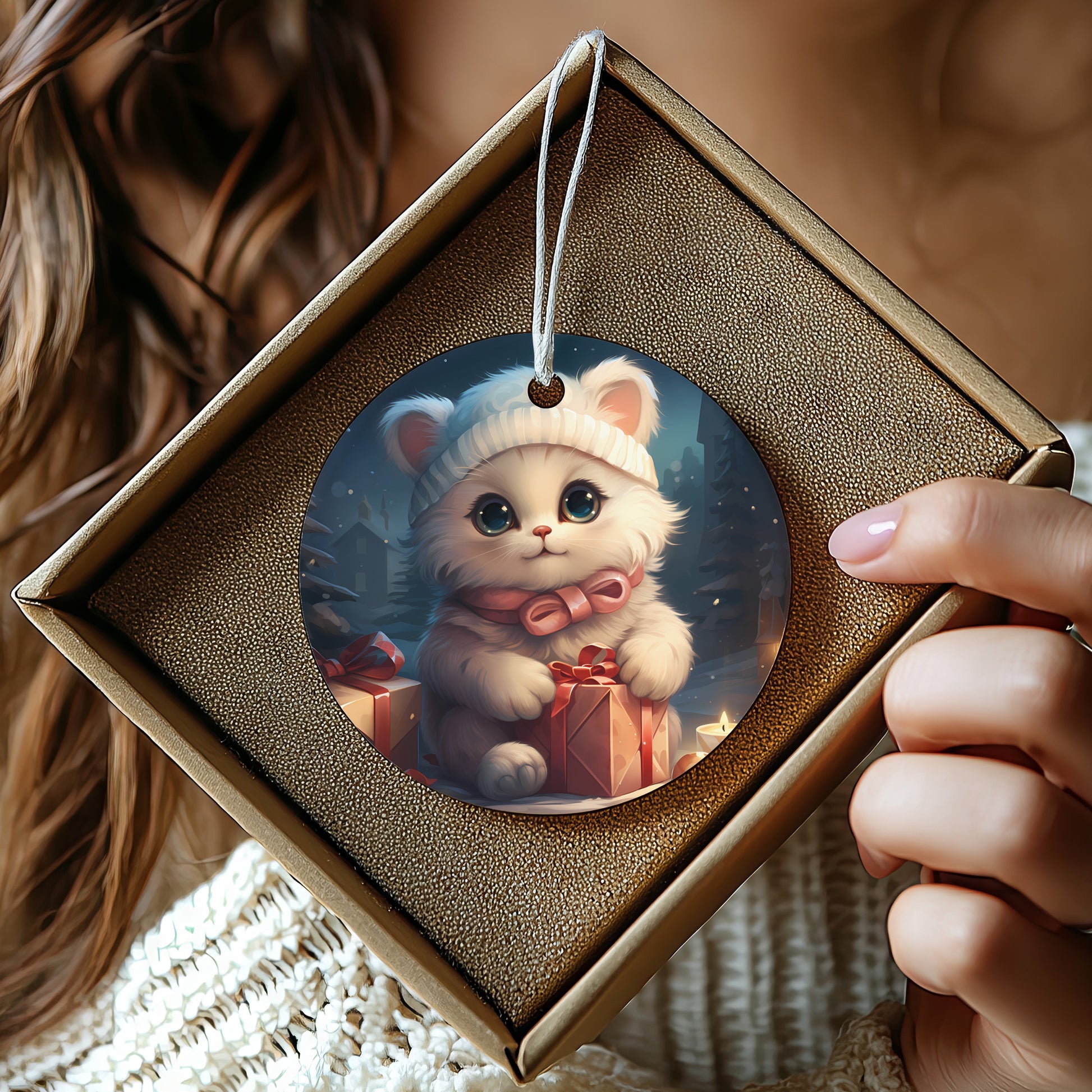Adorable Kitten with Gift Designer Ornament product