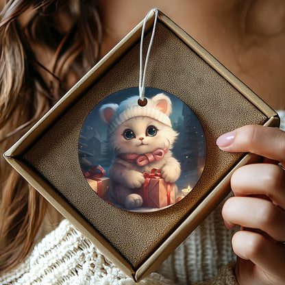 Adorable Kitten with Gift Designer Ornament product