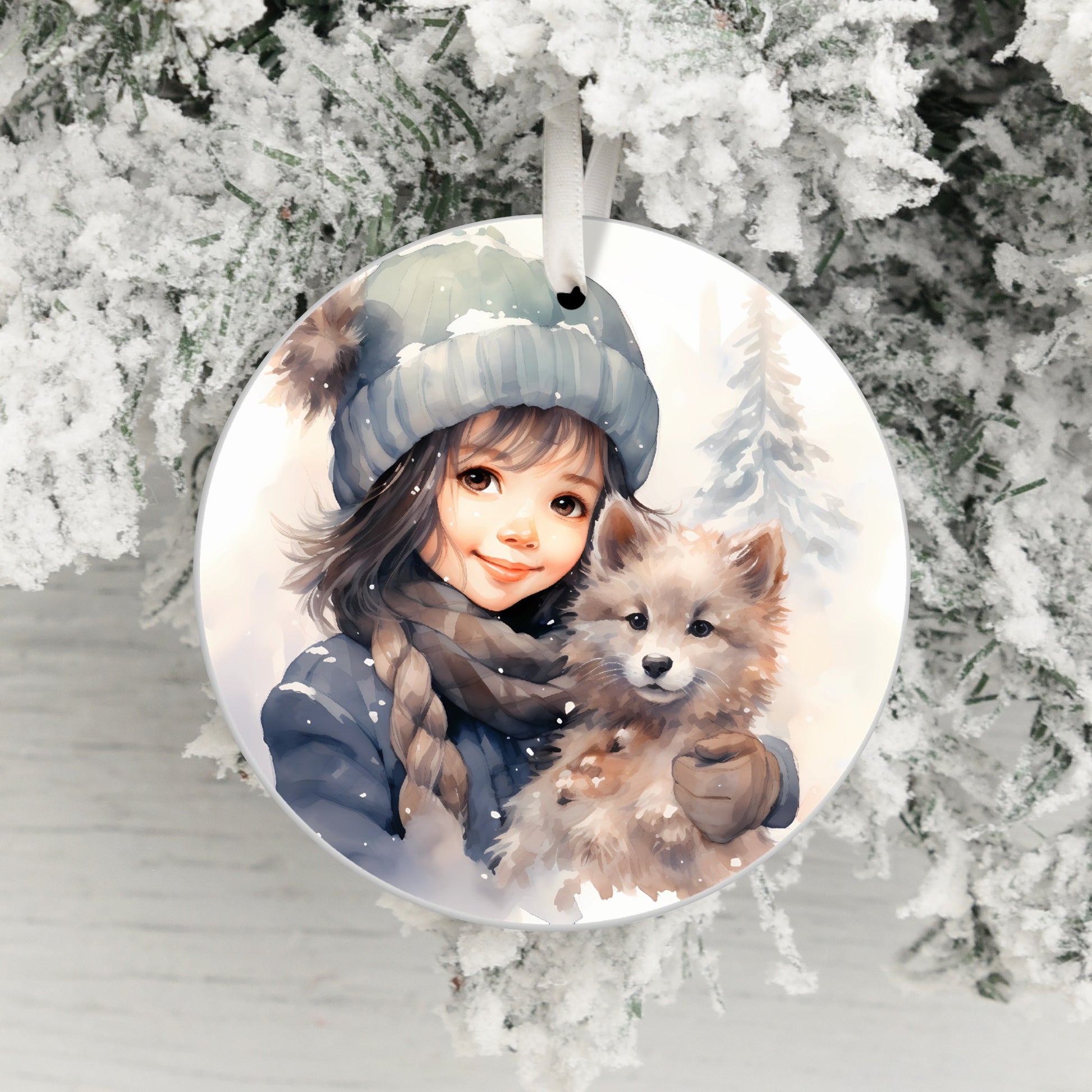 Winter Girl and Puppy Snowy Ornament product type
