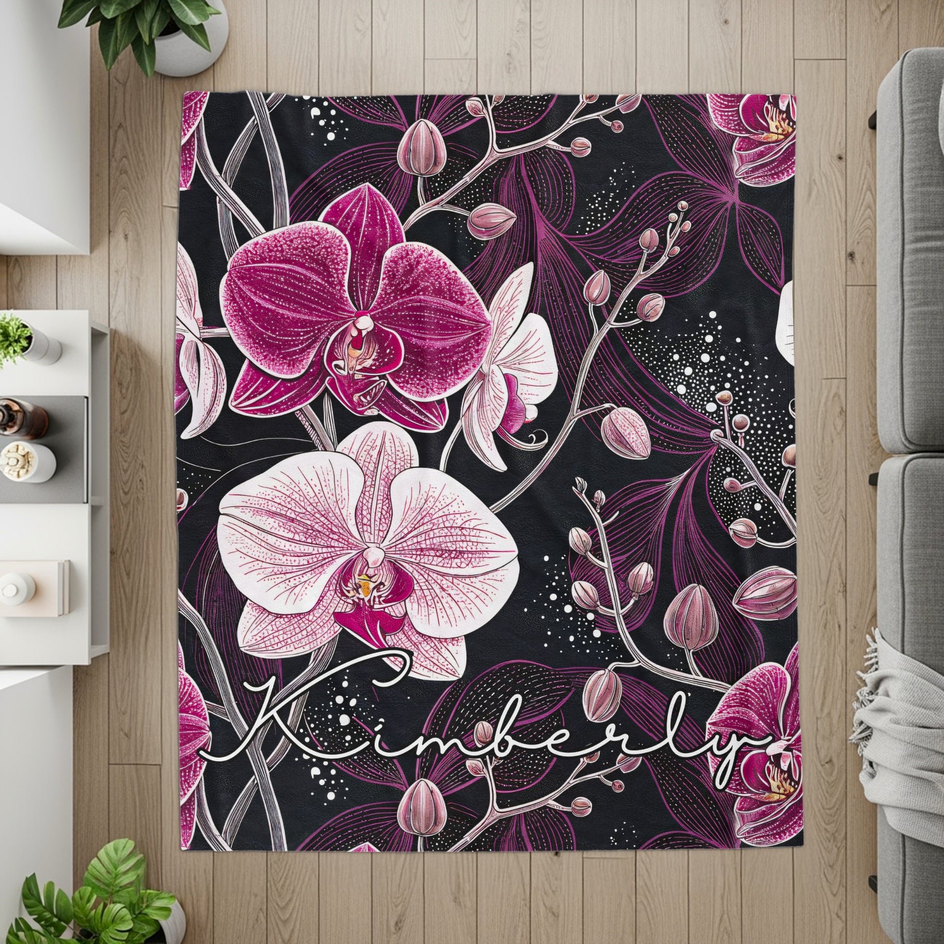 Personalized Floral Orchid Pattern Area Rug