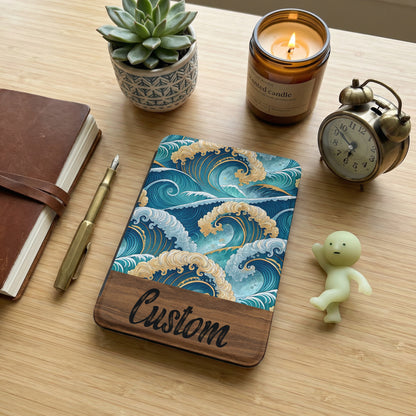 Custom Engraved Ocean Waves Design Hardcover Notebook