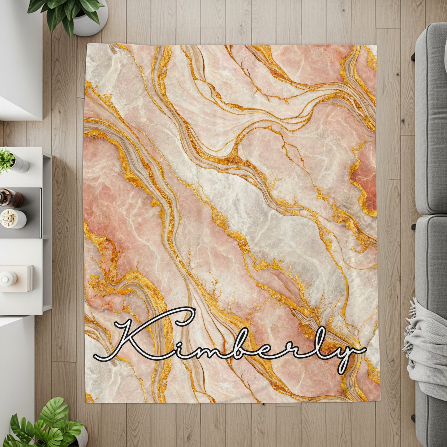 Customizable Marble Effect with Name Area Rug