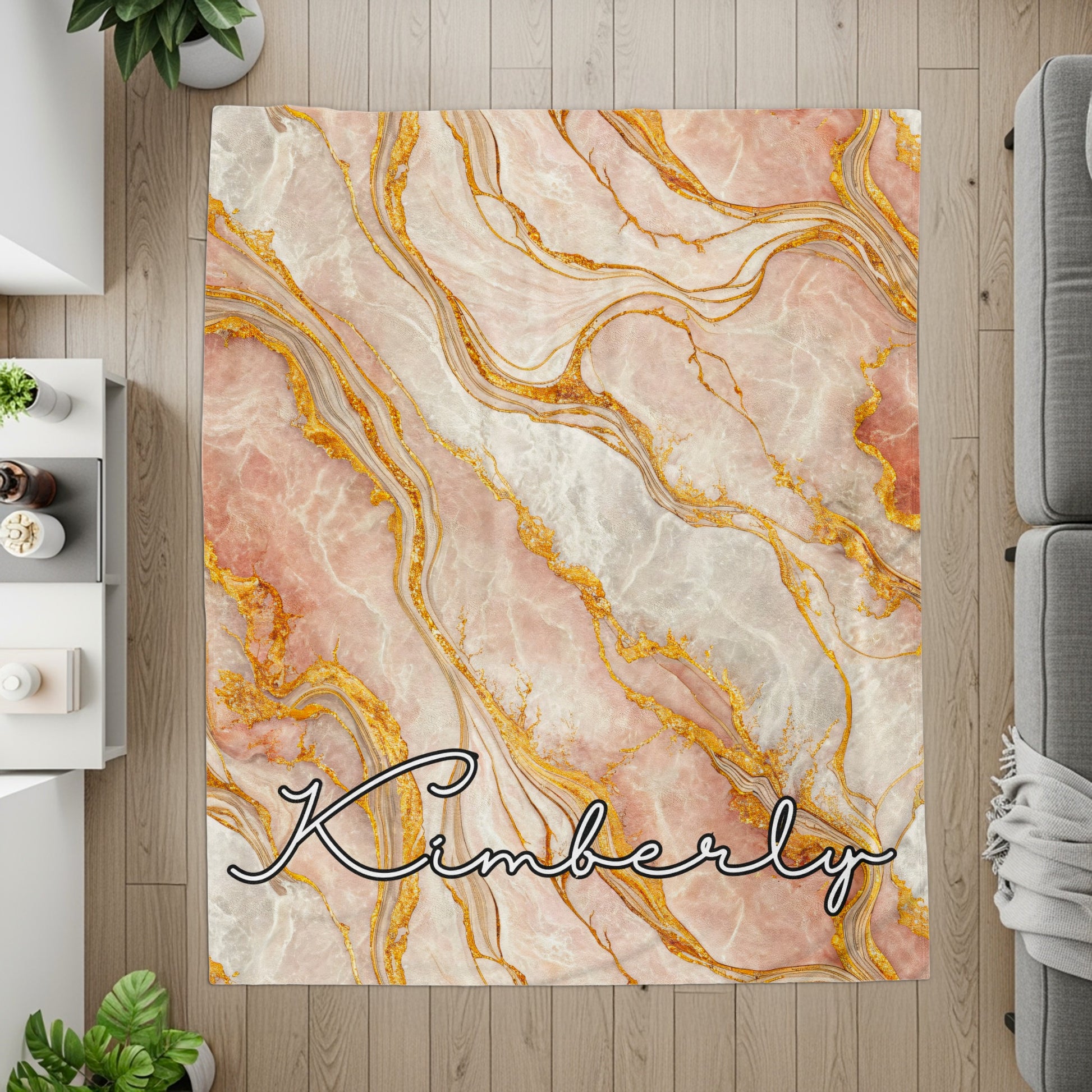 Customizable Marble Effect with Name Area Rug