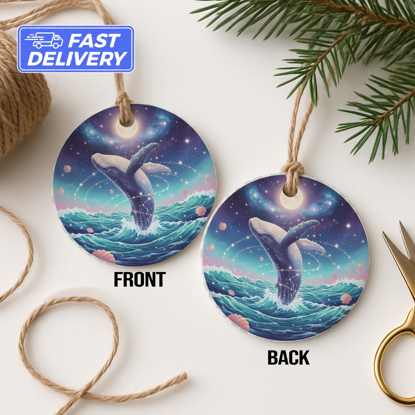 Cosmic Whale Design Double-Sided Holiday Ornament product type